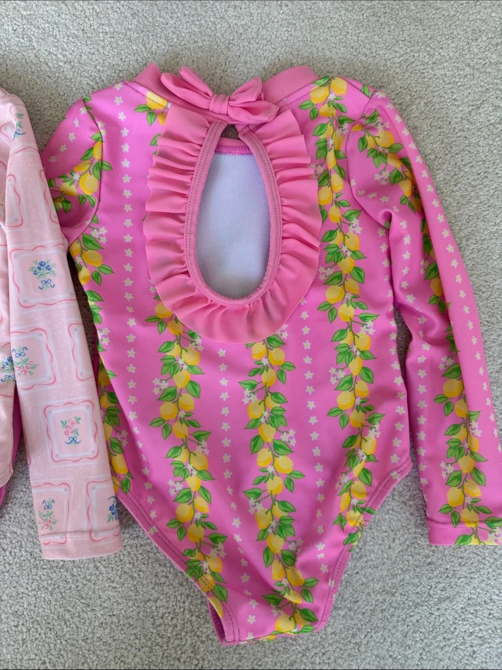 Nicole Miller 2-bundle Pink Floral & Lemon-Print Long-Sleeve Swimsuits